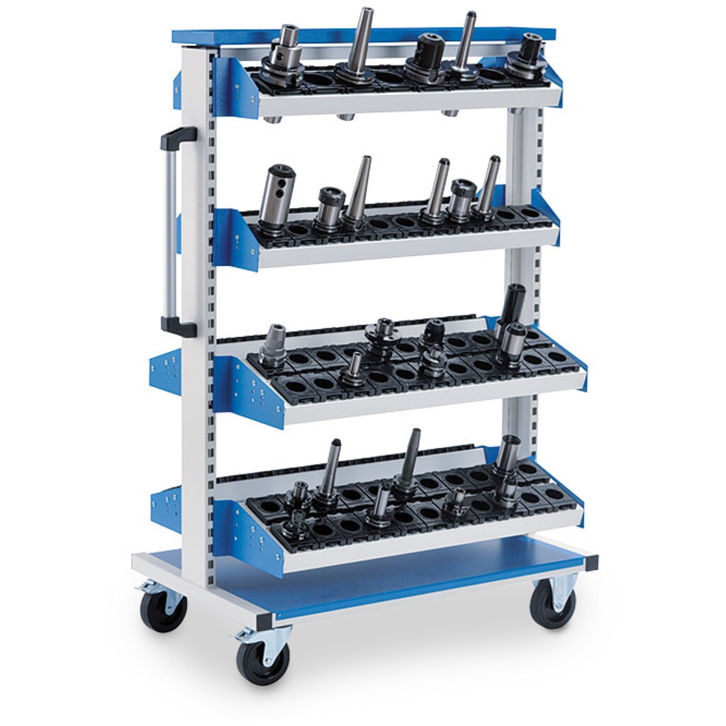 Carrello di deposito CNC Bedrunka+Hirth, con 4 ripiani portautensili, AxLxP 1.450 x 990 x 610 mm, grigio chiaro, azzurro Immagine del prodotto: Carrello di deposito CNC Bedrunka+Hirth, con 4 ripiani portautensili, AxLxP 1.450 x 990 x 610 mm, grigio chiaro, azzurro