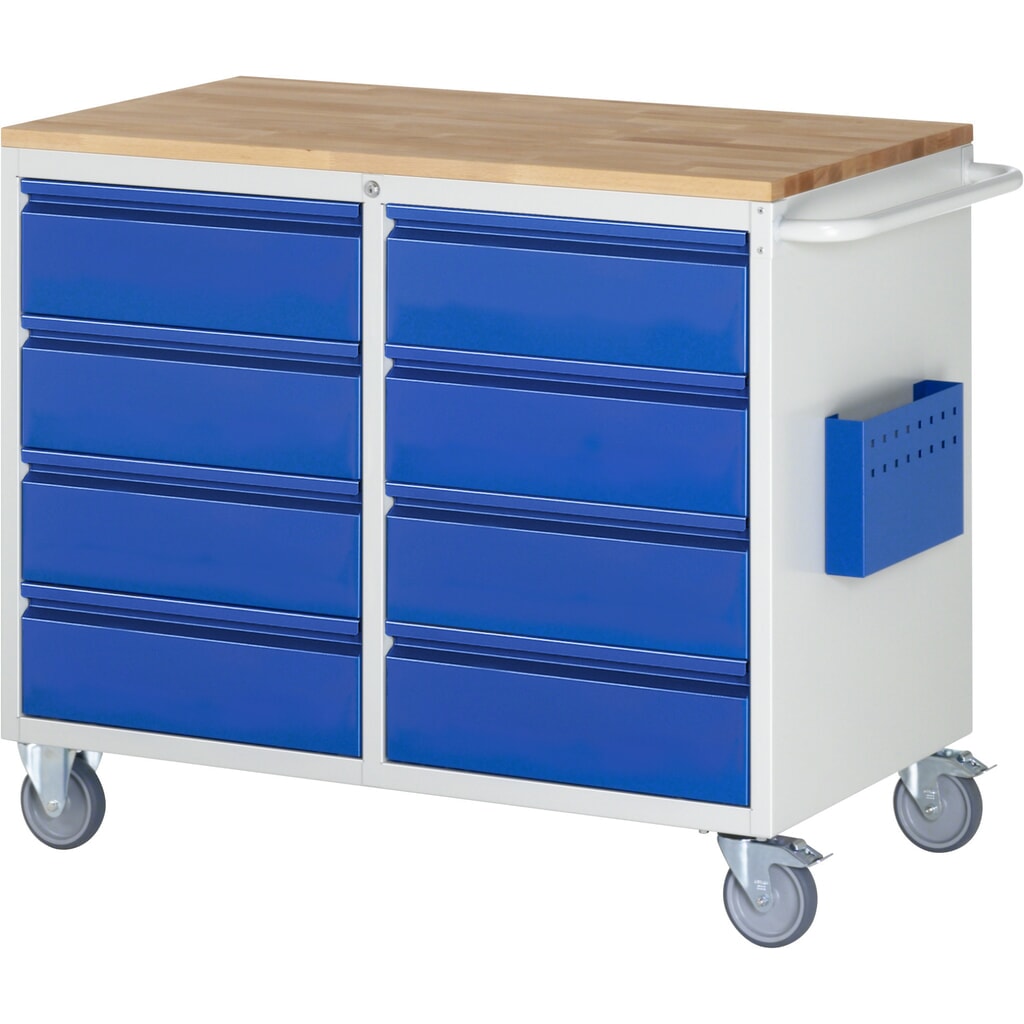Carrello di montaggio RAU Serie 7000, AxLxP 975 x 1.145 x 650 mm, 8 cassetti 8 x 180 mm, piano di lavoro in faggio, portata cassetti 100 kg Immagine del prodotto: Carrello di montaggio RAU Serie 7000, AxLxP 975 x 1.145 x 650 mm, 8 cassetti 8 x 180 mm, piano di lavoro in faggio, portata cassetti 100 kg