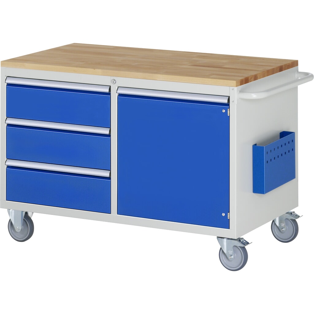 Immagine del prodotto n. 1: RAU Carrello da officina Serie 7000, HxLxP 795 x 1.145 x 650 mm, con 3 cassetti misura L e 1x anta battente misura L, piano di lavoro in faggio massiccio