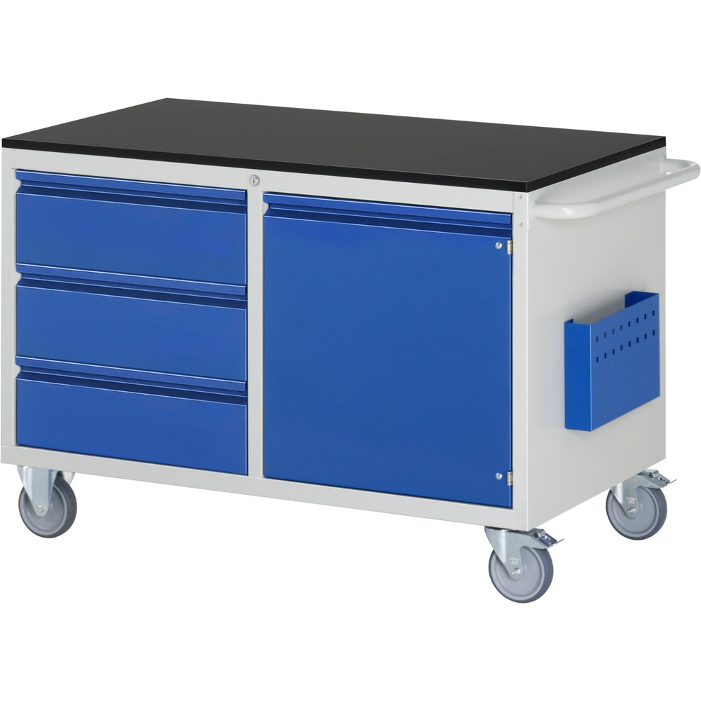 Immagine del prodotto n. 1: Carrello di montaggio RAU Serie 7000, AxLxP 795 x 1.145 x 650 mm, 1 anta a battente, 3 cassetti ad estrazione parziale, piano di lavoro in melamina