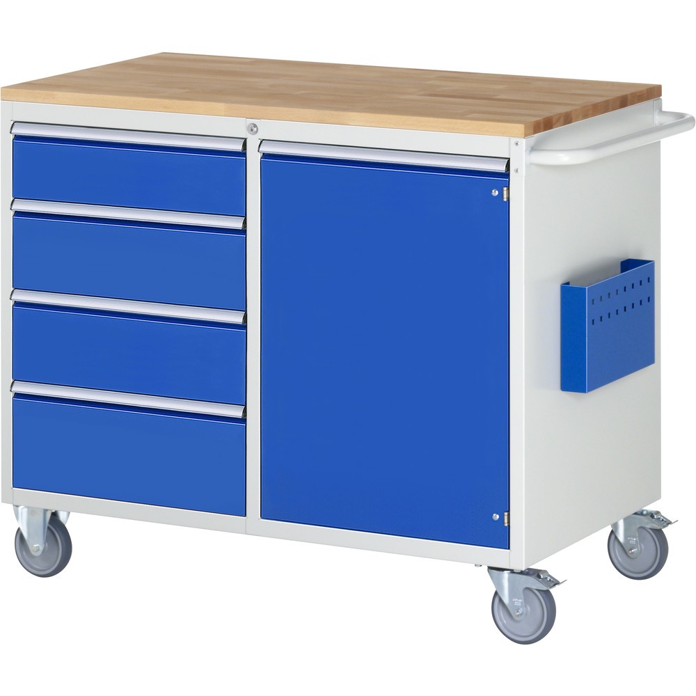 Immagine del prodotto n. 1: RAU Carrello da officina Serie 7000, HxLxP 975 x 1.145 x 650 mm, con 4 cassetti misura L e 1 anta battente misura L, piano di lavoro in faggio massiccio