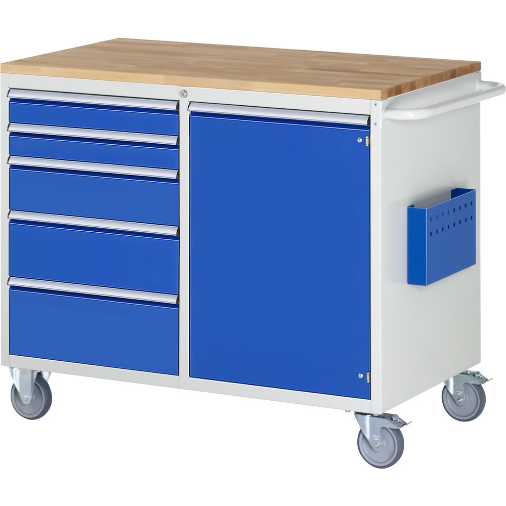 Immagine del prodotto: RAU Carrello da officina Serie 7000, HxLxP 975 x 1.145 x 650 mm, con 5 cassetti misura L e 1 anta battente misura L, piano di lavoro in faggio massiccio