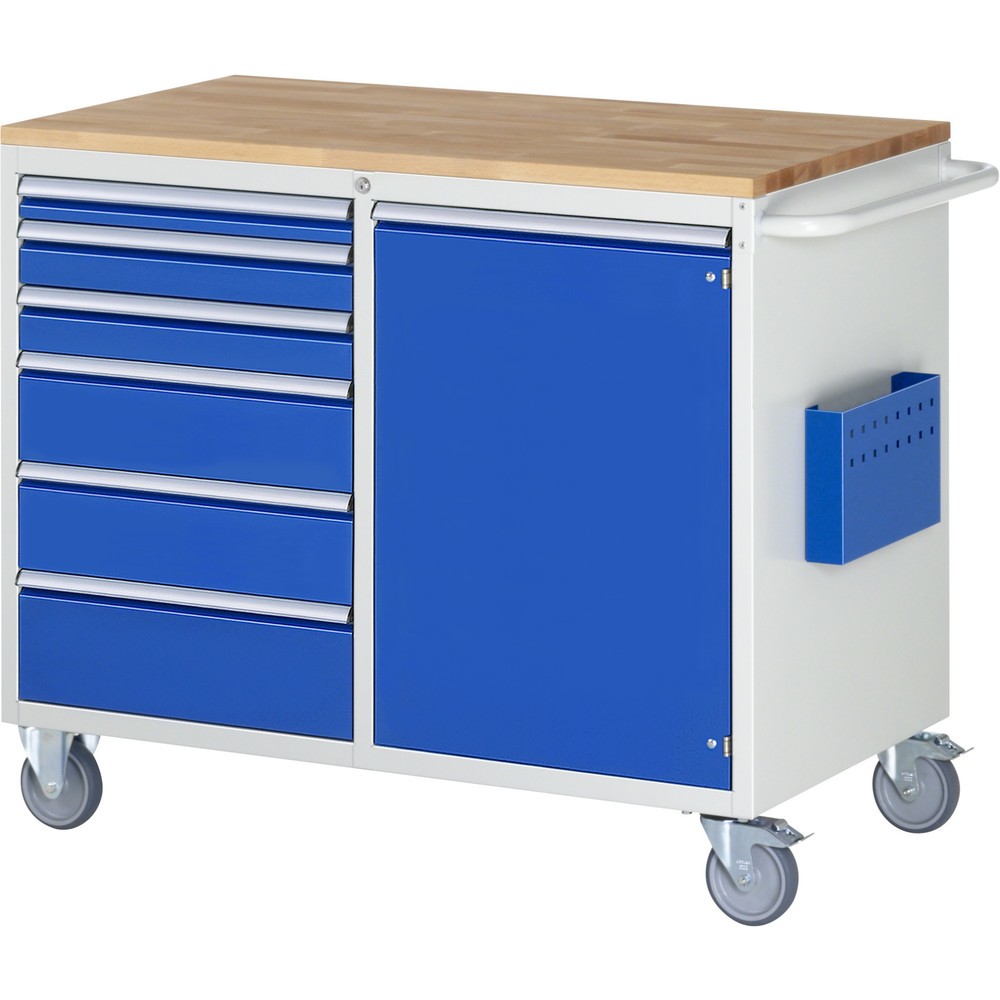 Immagine del prodotto n. 1: Carrello di montaggio RAU Serie 7000, AxLxP 975 x 1.145 x 650 mm, 1 anta a battente, 6 cassetti 1 x 60, 2 x 90, 2 x 150, 1 x 180 mm, piano di lavoro in faggio