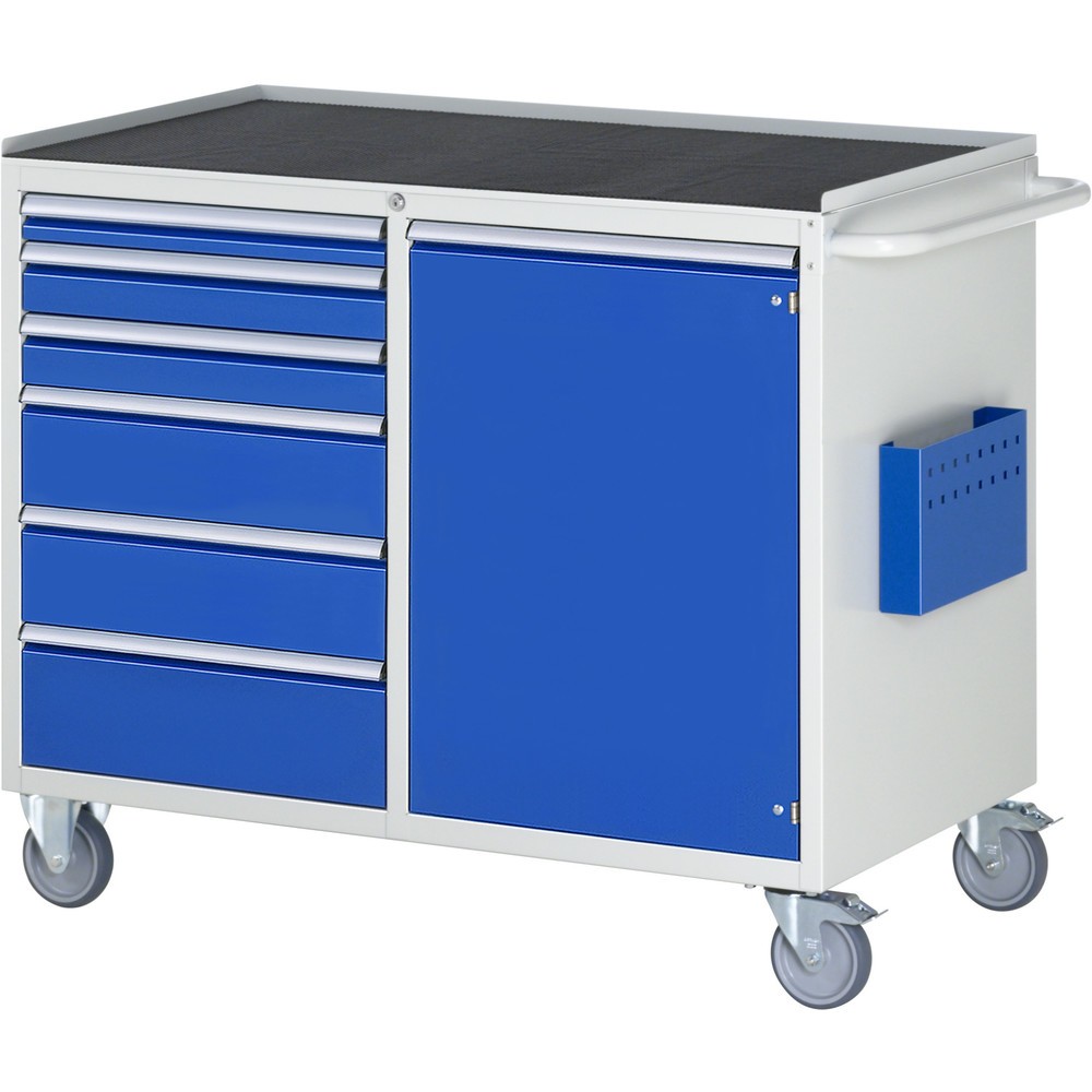 Immagine del prodotto n. 1: Carrello di montaggio RAU Serie 7000, AxLxP 975 x 1.145 x 650 mm, 1 anta a battente, 6 cassetti 1 x 60, 2 x 90, 2 x 150, 1 x 180 mm, piano di lavoro in metallo