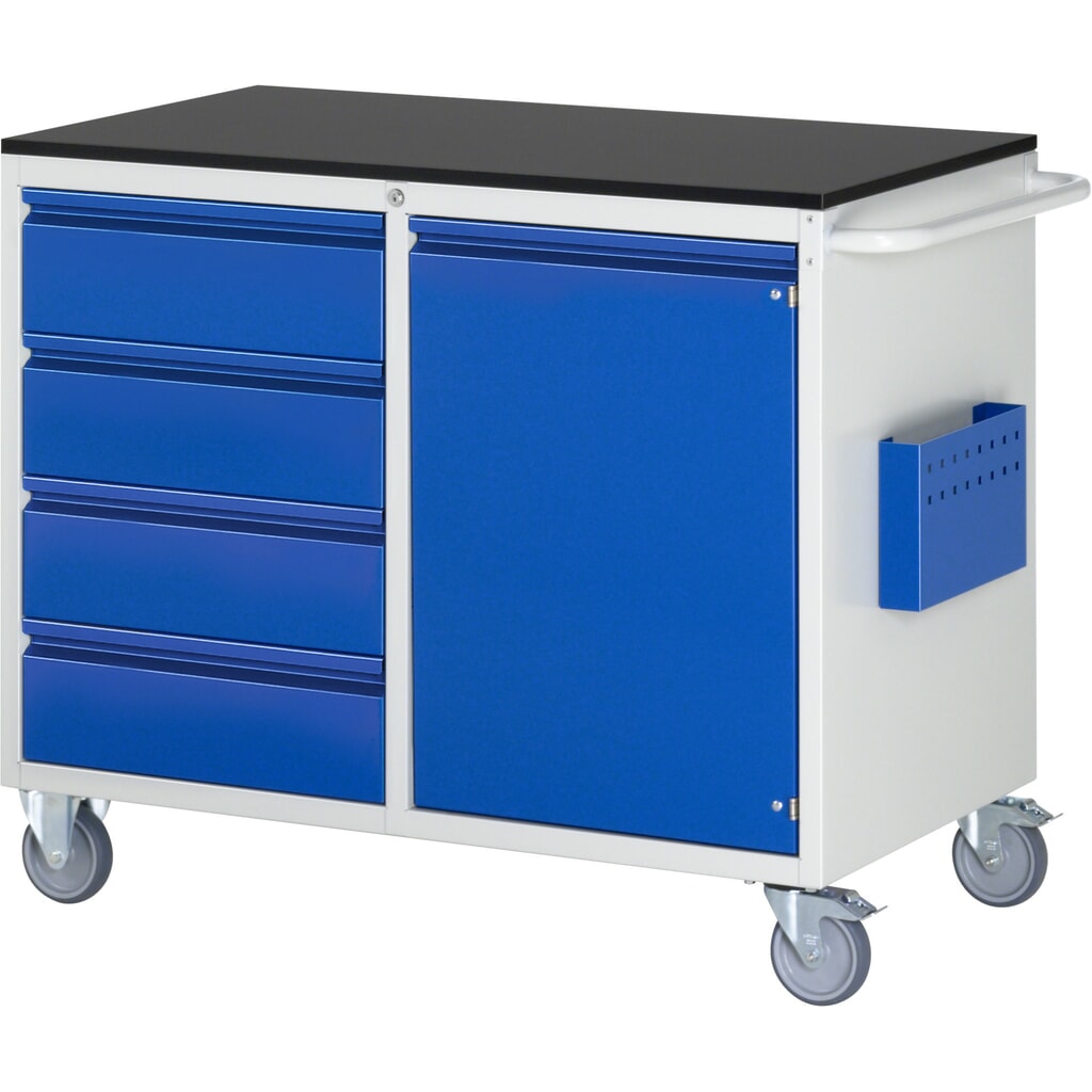 Carrello di montaggio RAU Serie 7000, AxLxP 975 x 1.145 x 650 mm, 1 anta a battente, 4 cassetti 4 x 180 mm, piano di lavoro in melamina Immagine del prodotto n. 1: Carrello di montaggio RAU Serie 7000, AxLxP 975 x 1.145 x 650 mm, 1 anta a battente, 4 cassetti 4 x 180 mm, piano di lavoro in melamina