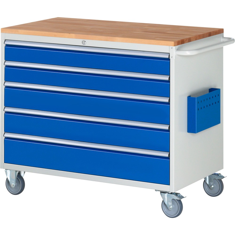 Immagine del prodotto n. 1: RAU Carrello da officina Serie 7000, HxLxP 975 x 1.145 x 650 mm, con 5 cassetti misura XXL, piano di lavoro in faggio massiccio