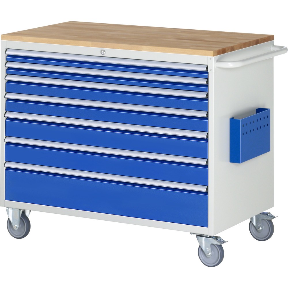 Immagine del prodotto n. 1: Carrello di montaggio RAU Serie 7000, AxLxP 975 x 1.145 x 650 mm, 7 cassetti 2 x 60, 2 x 90, 2 x 120, 1 x 180 mm, piano di lavoro in faggio, portata cassetti 50 kg