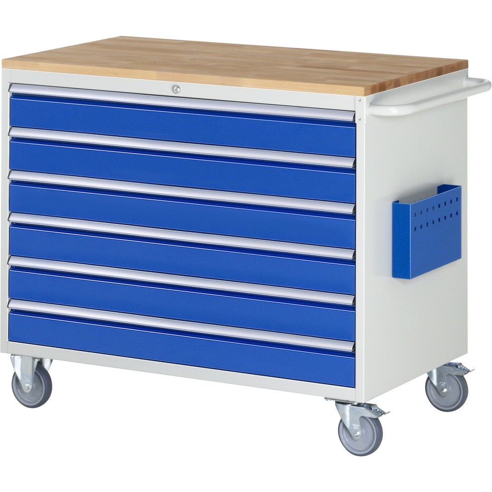Immagine del prodotto n. 1: Carrello di montaggio RAU Serie 7000, AxLxP 975 x 1.145 x 650 mm, 6 cassetti 6 x 120 mm, piano di lavoro in faggio, portata cassetti 50 kg