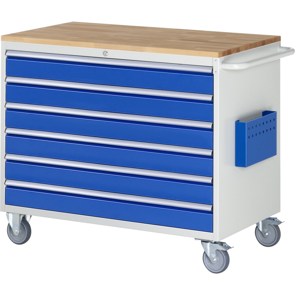 Carrello di montaggio RAU Serie 7000, AxLxP 975 x 1.145 x 650 mm, 6 cassetti 6 x 120 mm, piano di lavoro in faggio, portata cassetti 50 kg Immagine del prodotto: Carrello di montaggio RAU Serie 7000, AxLxP 975 x 1.145 x 650 mm, 6 cassetti 6 x 120 mm, piano di lavoro in faggio, portata cassetti 50 kg