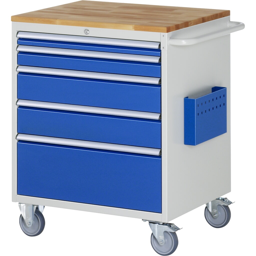 Immagine del prodotto n. 1: Carrello di montaggio RAU Serie 7000, AxLxP 975 x 770 x 650 mm, 5 cassetti 1 x 60, 1 x 90, 2 x 150, 1 x 270 mm, piano di lavoro in faggio