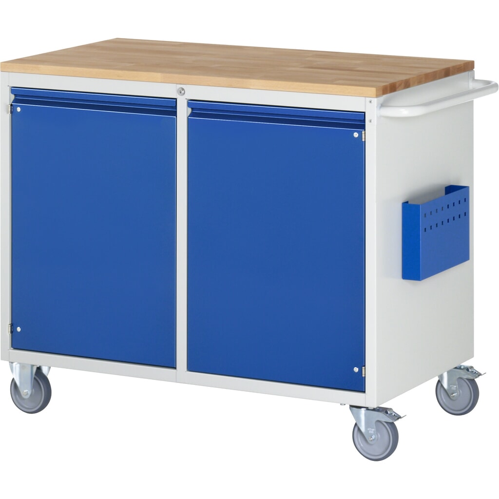 Carrello di montaggio RAU Serie 7000, AxLxP 975 x 1.145 x 650 mm, 2 ante a battente, piano di lavoro in faggio, maniglia integrata Immagine del prodotto: Carrello di montaggio RAU Serie 7000, AxLxP 975 x 1.145 x 650 mm, 2 ante a battente, piano di lavoro in faggio, maniglia integrata