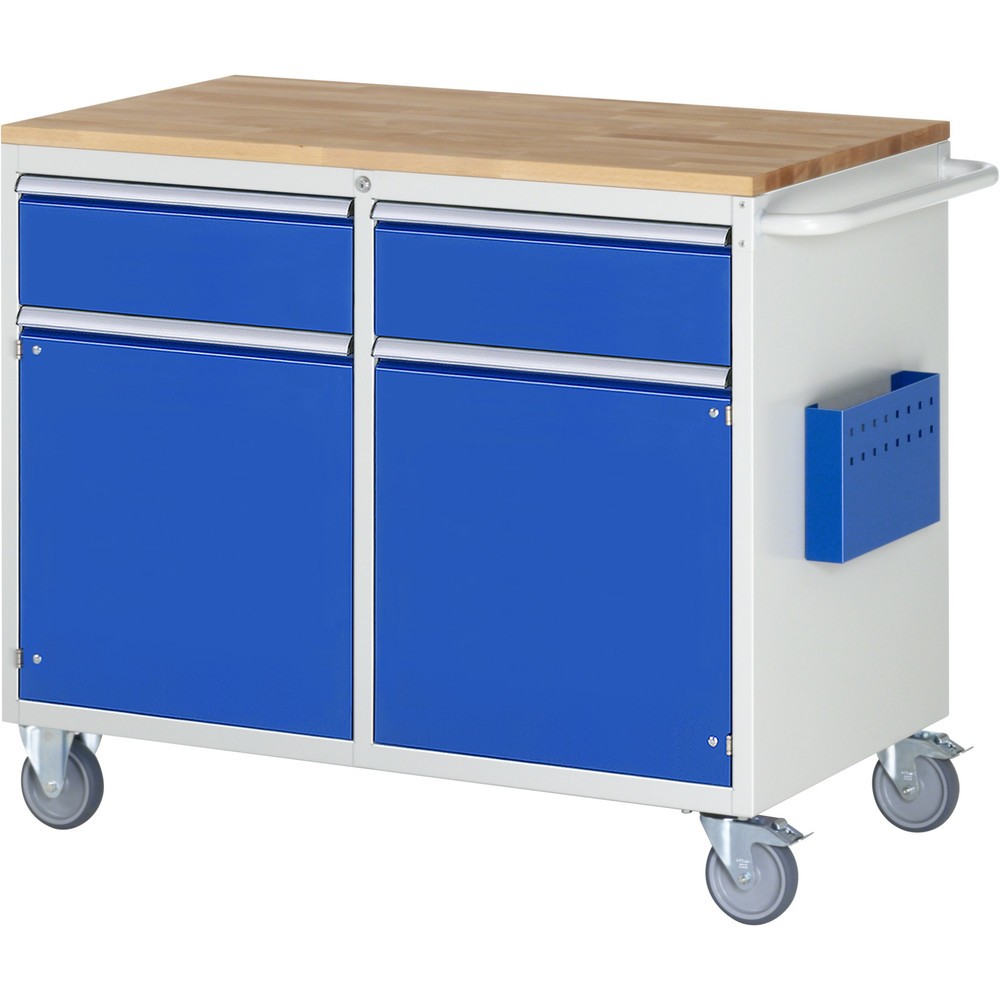 Immagine del prodotto: Carrello di montaggio RAU Serie 7000, AxLxP 975 x 1.145 x 650 mm, 2 ante a battente, 2 cassetti 2 x 180 mm, piano di lavoro in faggio