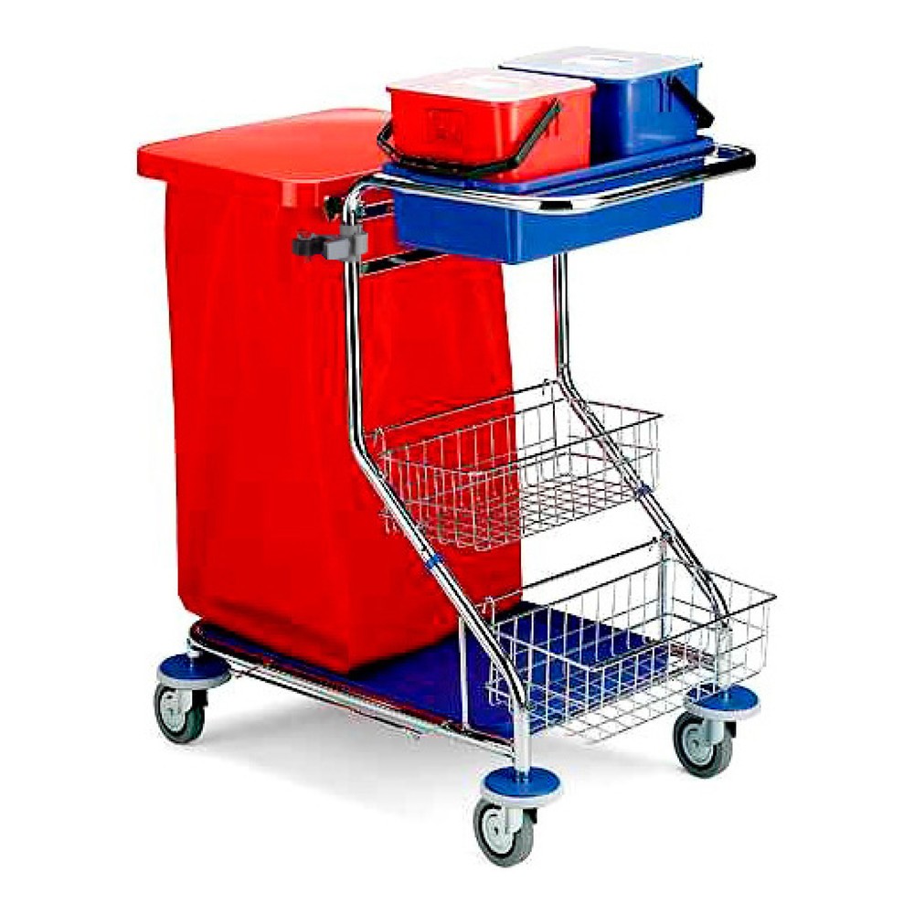Immagine del prodotto: Carrello di servizio Chrom I, 2x 6 litri, 2 cestini per utensili, supporto per manici, telaio di supporto per sacchetto dei rifiuti da 120 litri, vaschetta di raccolta
