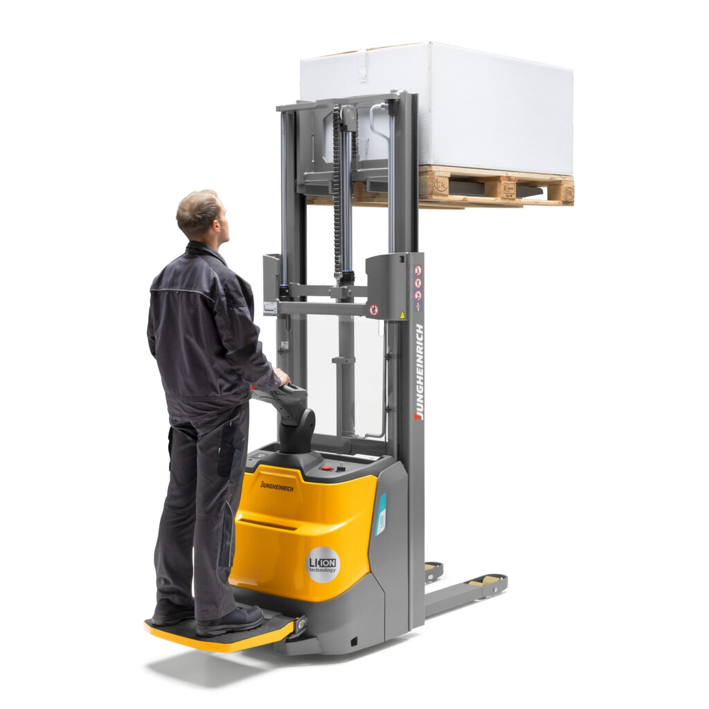 Stoccatore elettrico Jungheinrich ERC 110i DZ con piattaforma di stazionamento, montante telescopico triplo, altezza di sollevamento 4.300 mm, portata 1.000 kg, impianto idraulico proporzionale Immagine del prodotto n. 8: Stoccatore elettrico Jungheinrich ERC 110i DZ con piattaforma di stazionamento, montante telescopico triplo, altezza di sollevamento 4.300 mm, portata 1.000 kg, impianto idraulico proporzionale