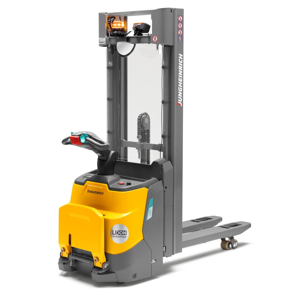 Stoccatore elettrico Jungheinrich ERC 110zi ZT con piattaforma di stazionamento, montante doppio telescopico, altezza di sollevamento 2.900 mm, portata 1.000 kg, impianto idraulico proporzionale Immagine del prodotto n. 1: Stoccatore elettrico Jungheinrich ERC 110zi ZT con piattaforma di stazionamento, montante doppio telescopico, altezza di sollevamento 2.900 mm, portata 1.000 kg, impianto idraulico proporzionale