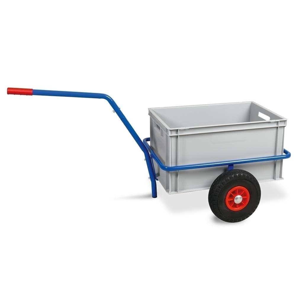 Immagine del prodotto: Carrello manuale in tubo d’acciaio, portata 200 kg, con cassetta in plastica da 63 litri