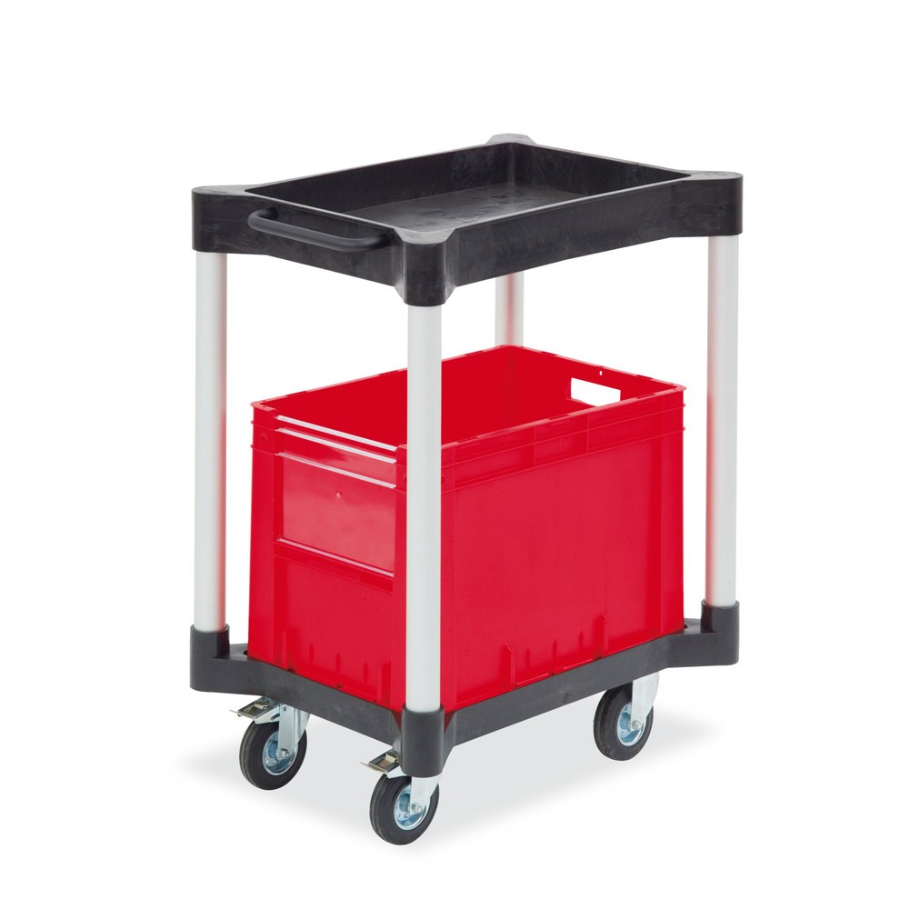 Immagine del prodotto: Carrello multiuso con piano di appoggio e vaschetta, in polietilene, 1 vaschetta + 1 piano di appoggio, altezza 953 mm