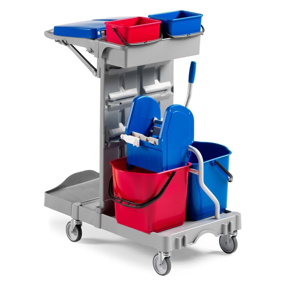 Immagine del prodotto: Carrello per pulizie Poly II, 2x 15 litri con strizzatore scopa lavapavimenti + 2x 4 litri