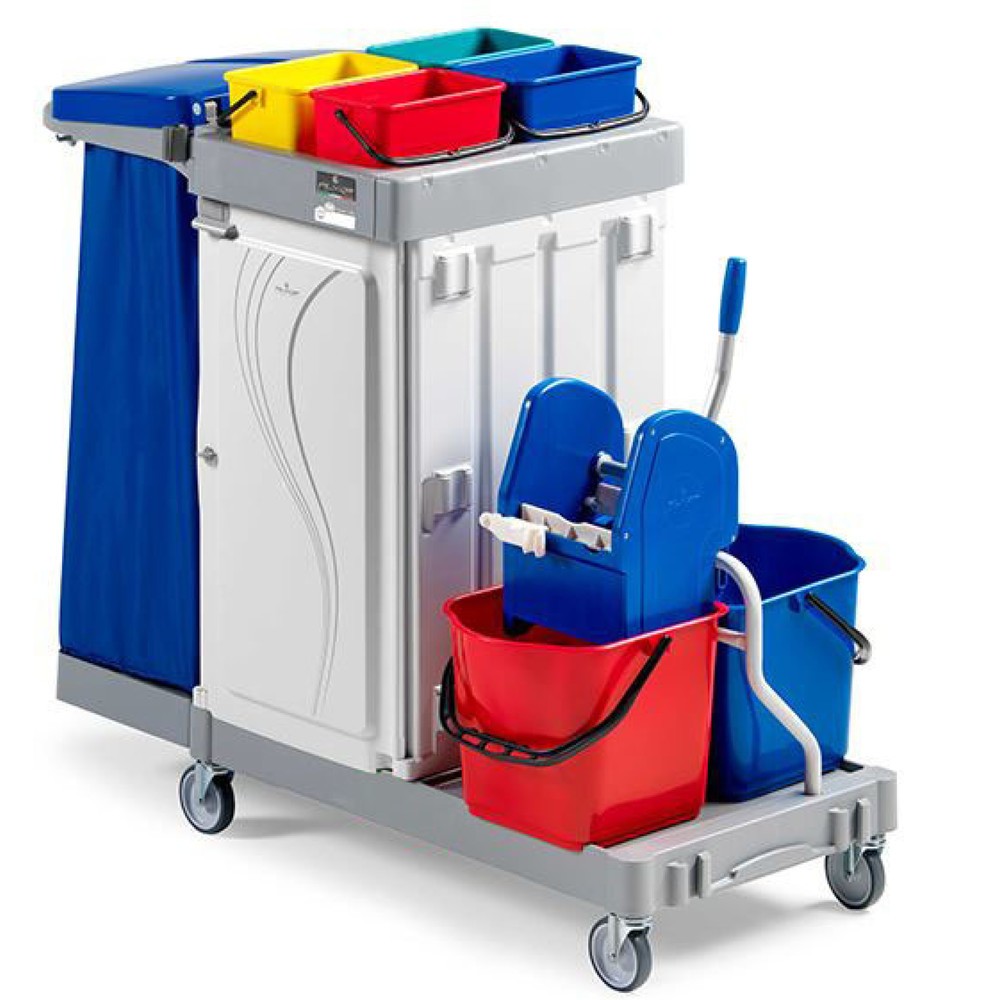 Immagine del prodotto: Carrello per pulizie Poly III, 2x 15 litri con strizzatore scopa lavapavimenti + 4x 4 litri, -----