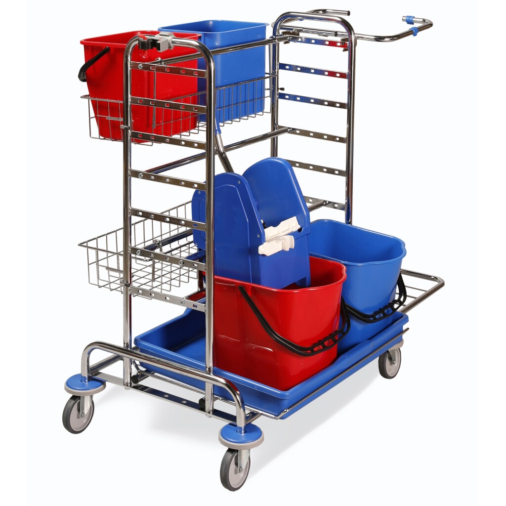 Carrello per pulizie Universal II, cromato, 2x 15 litri con strizzatore scopa lavapavimenti + 2x 12 litri Immagine del prodotto: Carrello per pulizie Universal II, cromato, 2x 15 litri con strizzatore scopa lavapavimenti + 2x 12 litri
