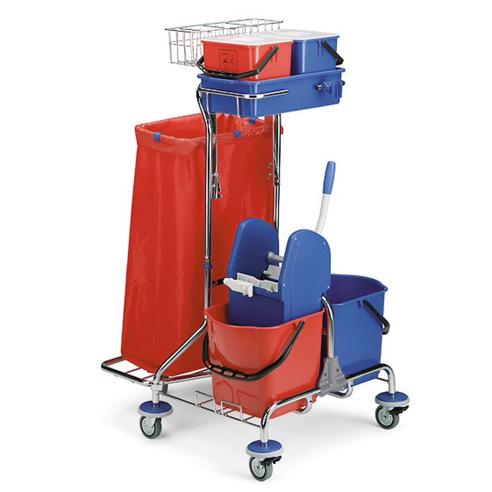 Immagine del prodotto: Carrello per pulizie Universal IV, cromato, 2x 15 litri con strizzatore scopa lavapavimenti + 2x 6 litri