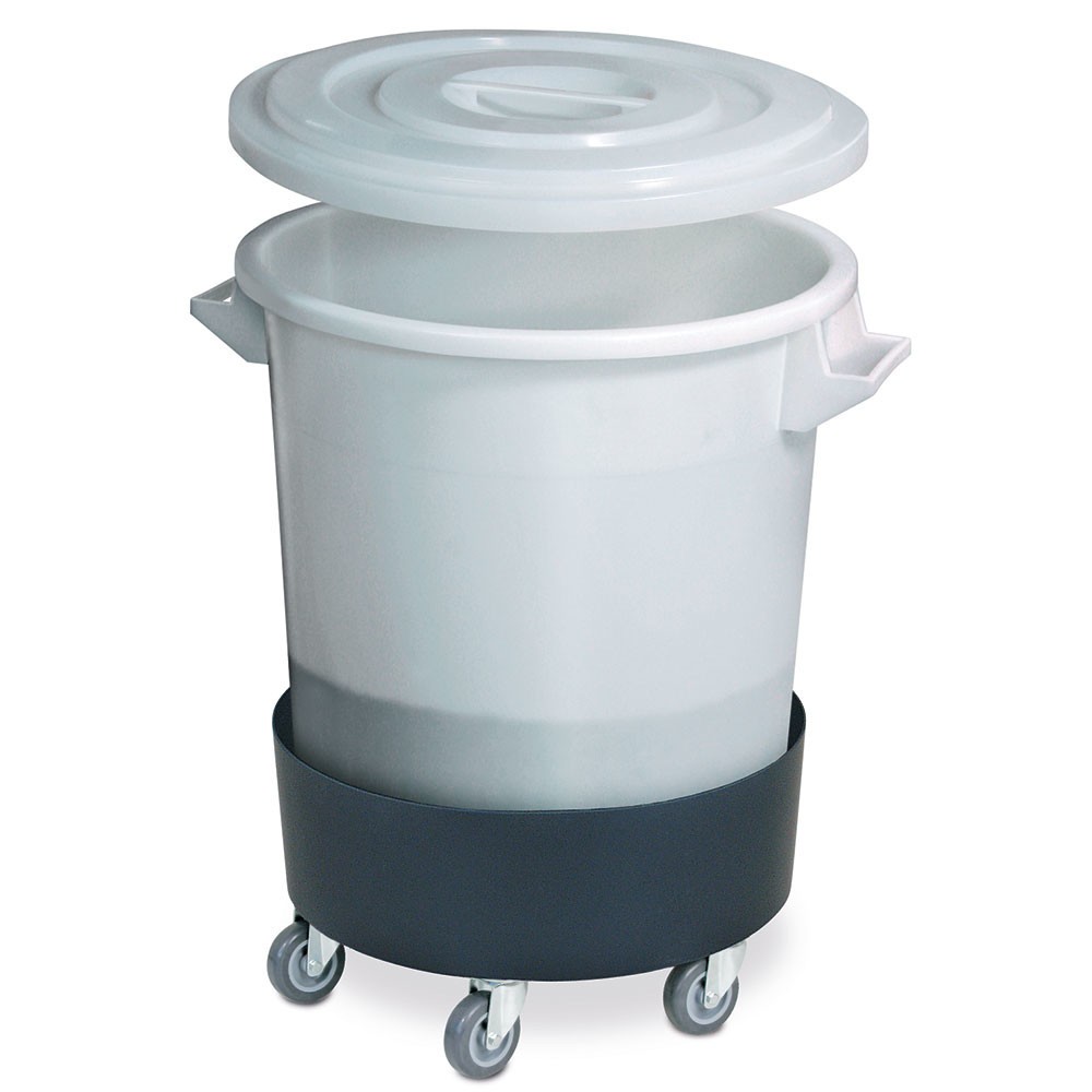 Immagine del prodotto n. 2: Carrello per trasporto per bidoni rotondi fino a 100 litri, portata 100 kg, materiale plastico ABS
