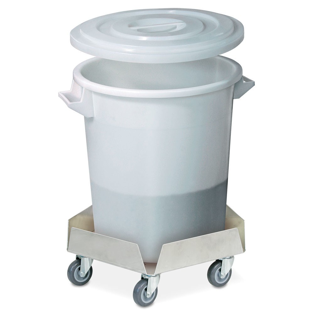 Immagine del prodotto n. 2: Carrello per trasporto per bidoni rotondi fino a 100 litri, portata 250 kg, alluminio