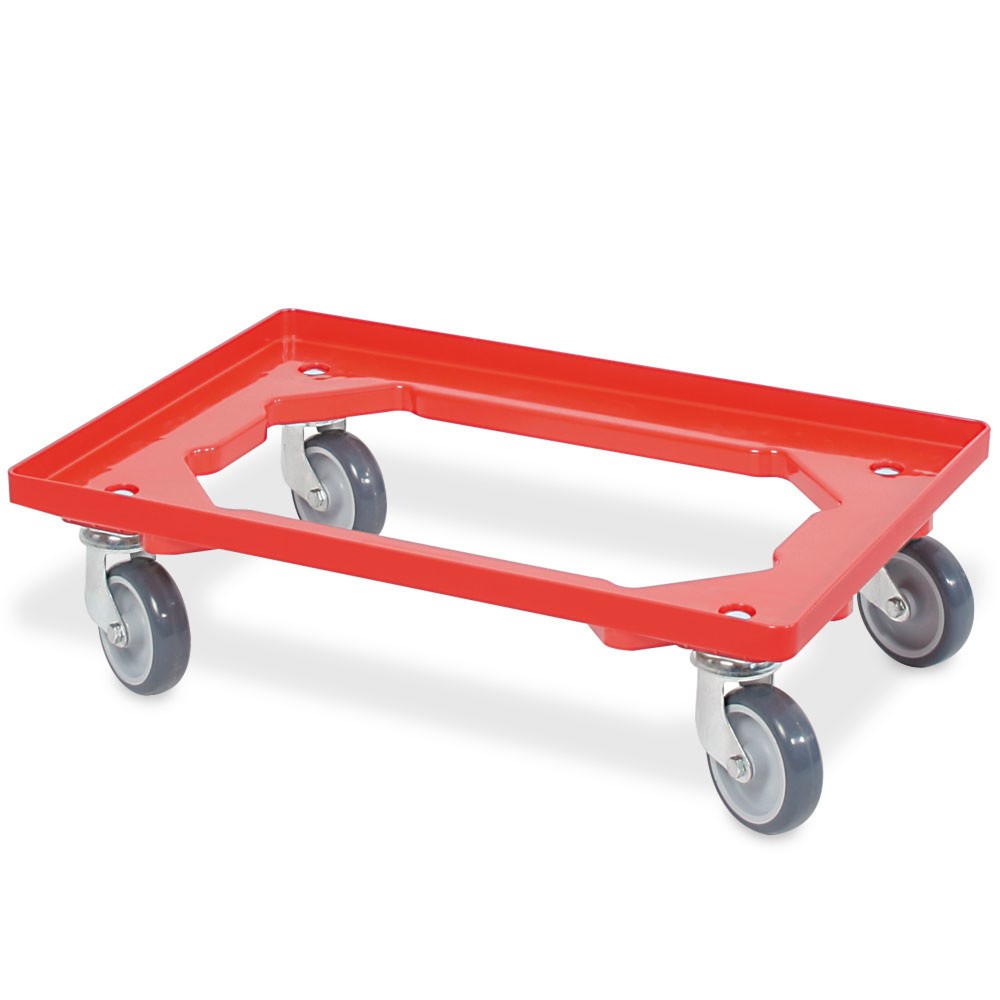 Immagine del prodotto n. 1: Carrello per trasporto per contenitori impilabili Euro 600x400 mm rosso, 4 rulli orientabili, ruote in gomma grigie
