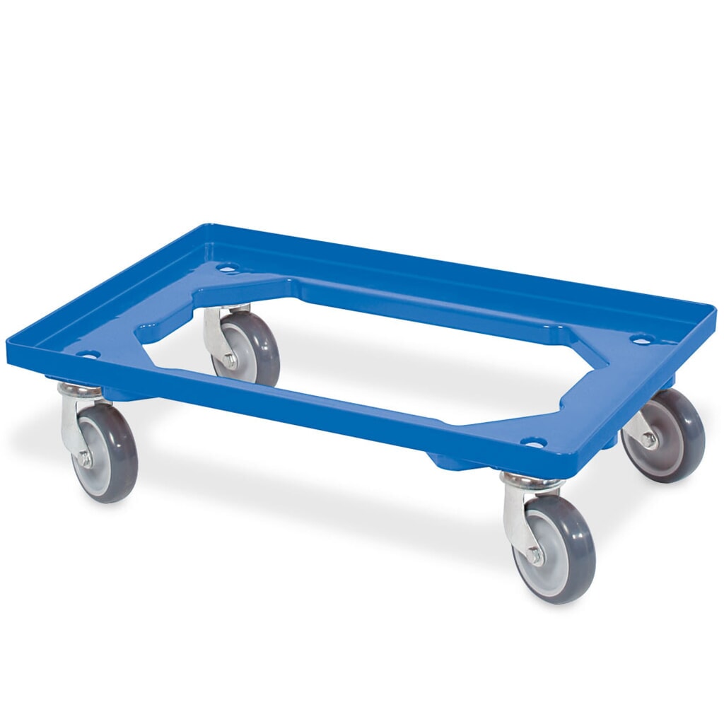 Immagine del prodotto: Carrello per trasporto per contenitori impilabili Euro 600x400 mm blu, 4 rulli orientabili, ruote in gomma grigie