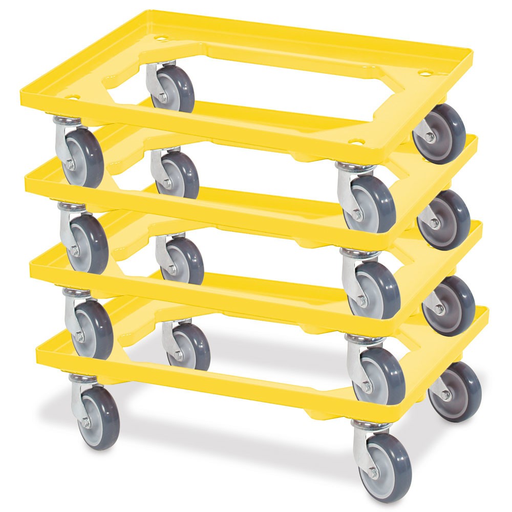Immagine del prodotto n. 2: Carrello per trasporto per contenitori impilabili Euro 600x400 mm giallo, 4 rulli orientabili, ruote in gomma grigie