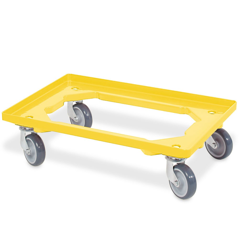 Immagine del prodotto: Carrello per trasporto per contenitori impilabili Euro 600x400 mm giallo, 4 rulli orientabili, ruote in gomma grigie