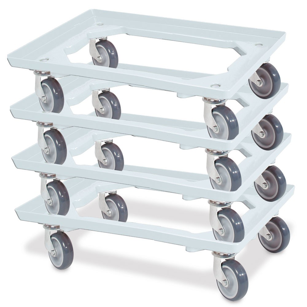 Immagine del prodotto n. 2: Carrello per trasporto per contenitori impilabili Euro 600x400 mm bianco, 4 rulli orientabili, ruote in gomma grigie