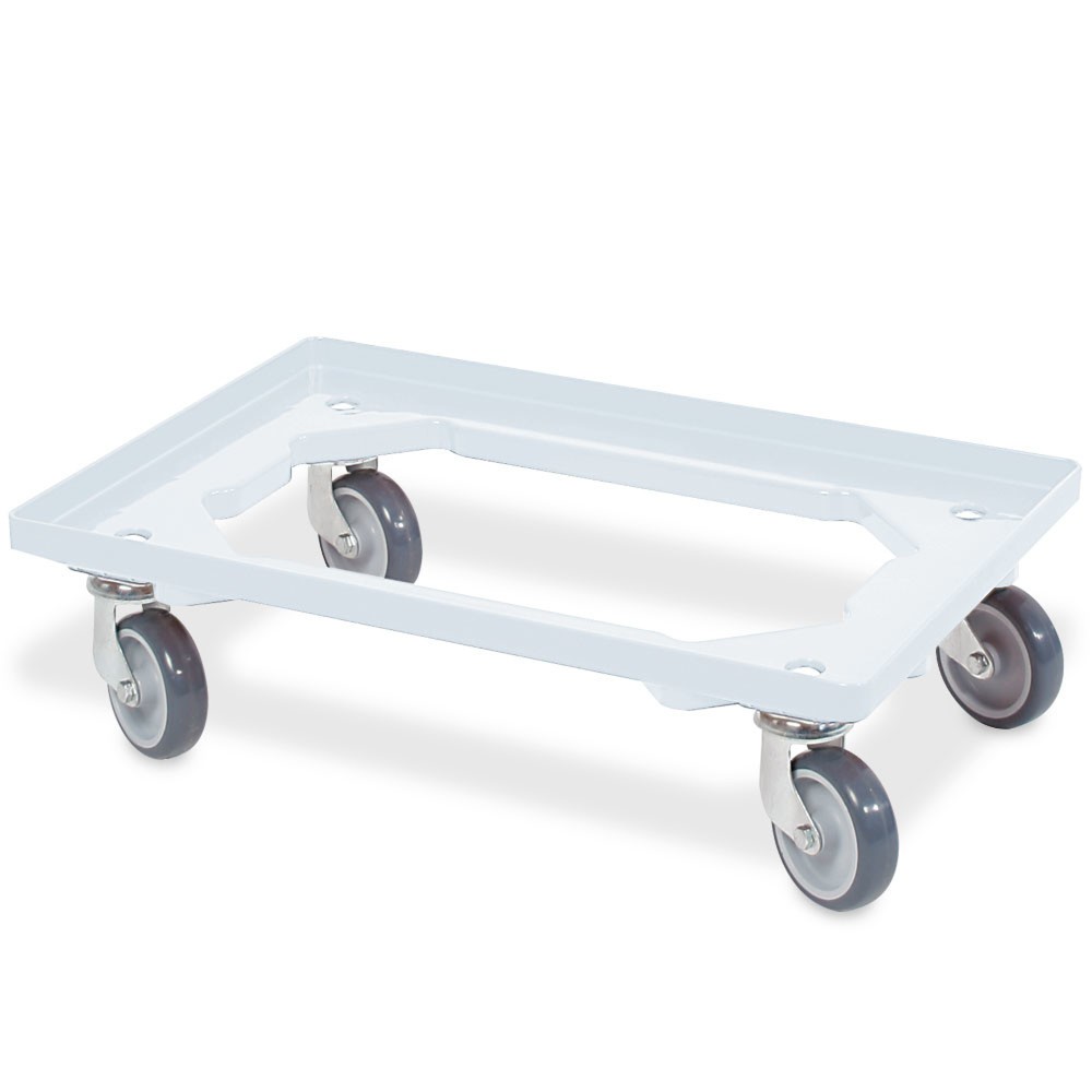 Immagine del prodotto n. 1: Carrello per trasporto per contenitori impilabili Euro 600x400 mm bianco, 4 rulli orientabili, ruote in gomma grigie