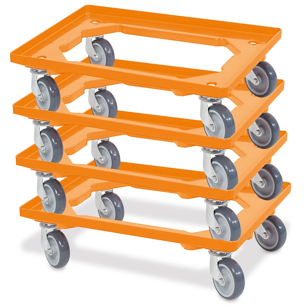 Immagine del prodotto n. 2: Carrello per trasporto per contenitori impilabili Euro 600x400 mm arancione, 4 rulli orientabili, ruote in gomma grigie