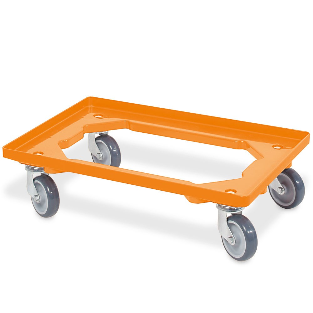 Immagine del prodotto n. 1: Carrello per trasporto per contenitori impilabili Euro 600x400 mm arancione, 4 rulli orientabili, ruote in gomma grigie