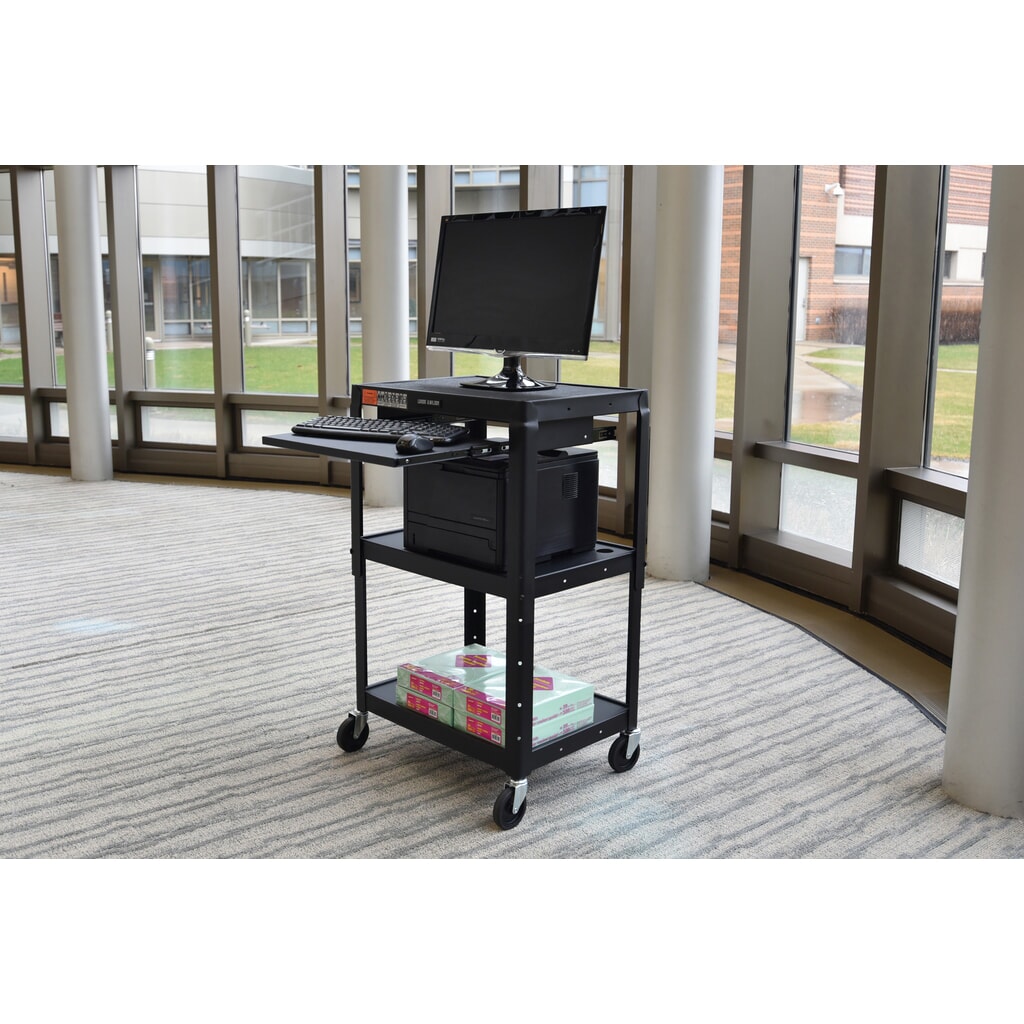 Carrello per ufficio e carrello porta-documenti, 3 ripiani, con ripiano per tastiera estraibile, nero Immagine del prodotto n. 4: Carrello per ufficio e carrello porta-documenti, 3 ripiani, con ripiano per tastiera estraibile, nero