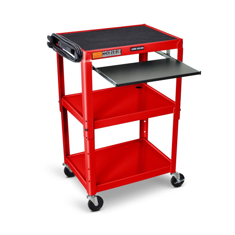 Immagine del prodotto: Carrello per ufficio e carrello porta-documenti, 3 ripiani, con ripiano per tastiera estraibile, rosso