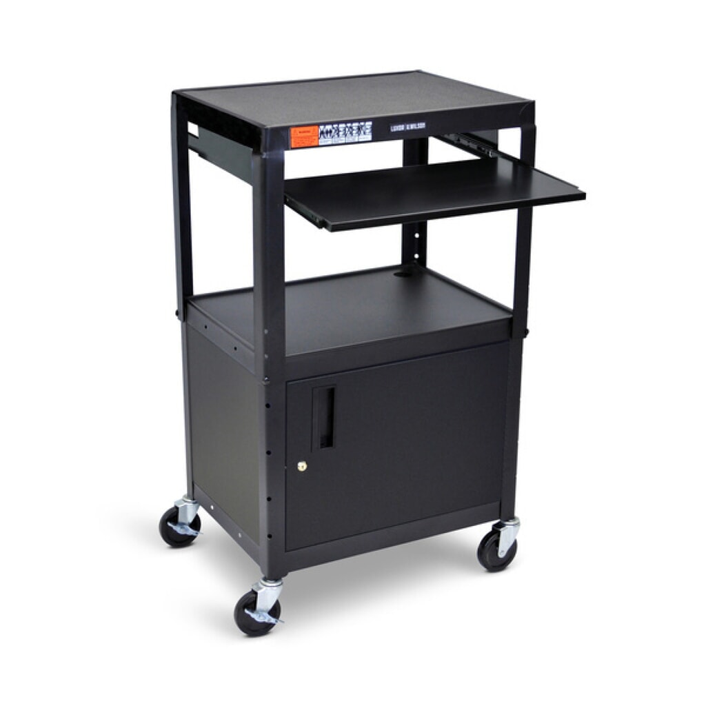 Carrello per ufficio e carrello porta-documenti, 3 ripiani, con ripiano per tastiera estraibile e vano inferiore, nero Immagine del prodotto: Carrello per ufficio e carrello porta-documenti, 3 ripiani, con ripiano per tastiera estraibile e vano inferiore, nero