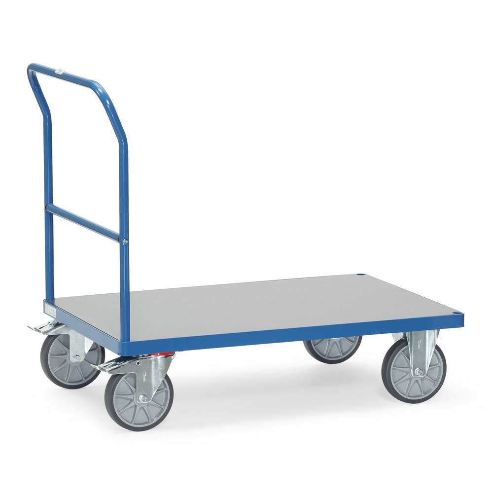 Immagine del prodotto: carrello a piattaforma fetra® con staffa richiudibile, superficie di carico resistente alle intemperie LxP 600 x 1.000 mm, blu brillante