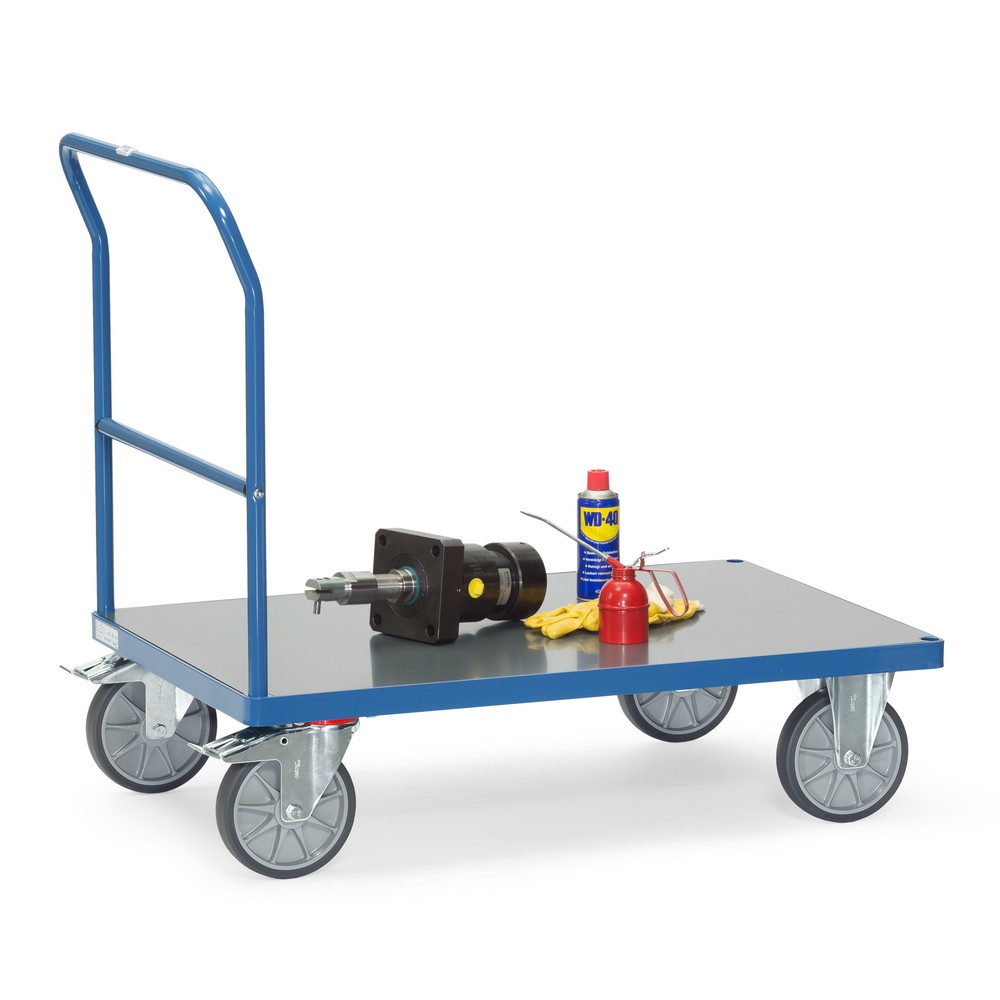 Immagine del prodotto n. 2: carrello a piattaforma fetra® con staffa richiudibile, superficie di carico resistente alle intemperie LxP 600 x 1.000 mm, blu brillante