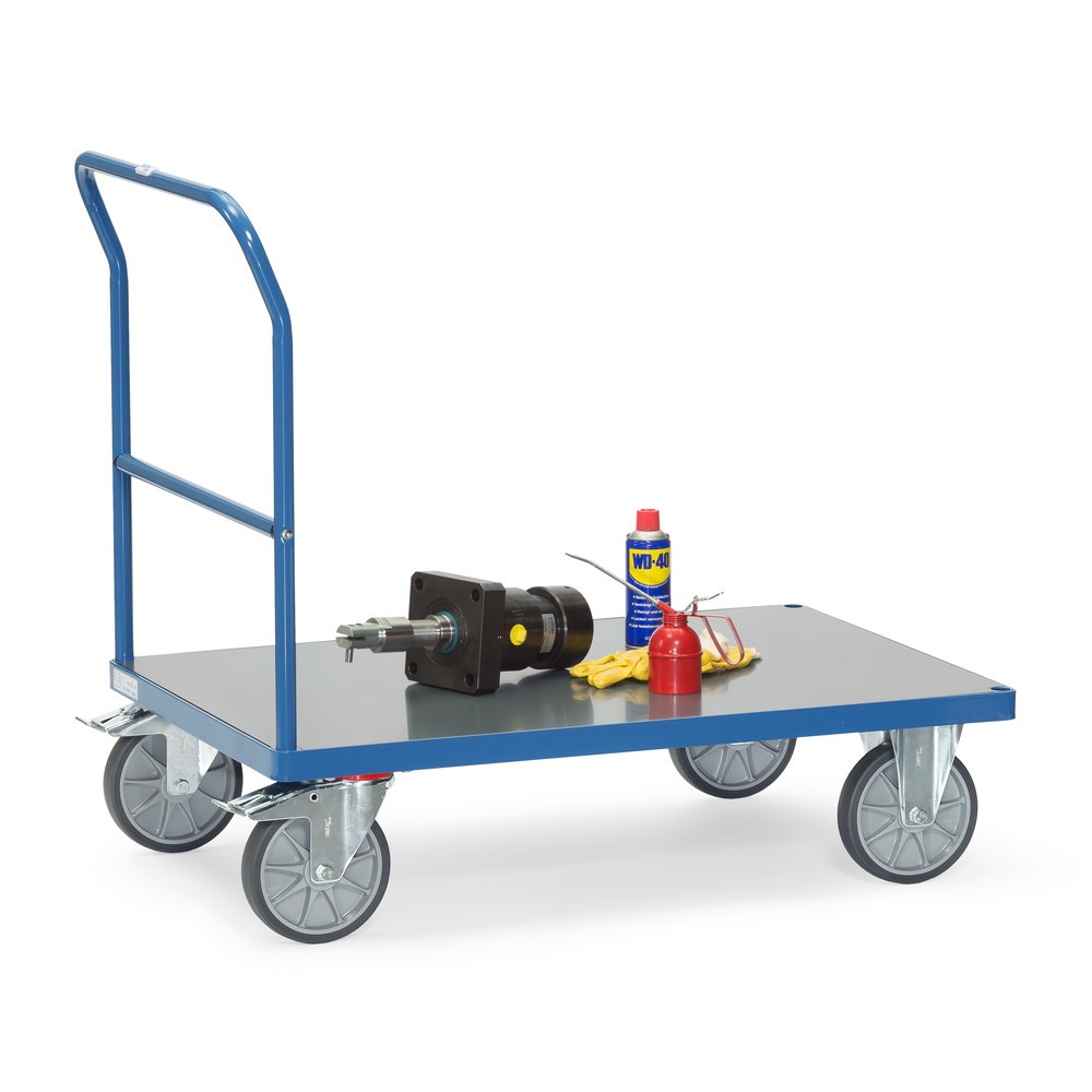 Immagine del prodotto n. 3: carrello a piattaforma fetra® con staffa richiudibile, superficie di carico resistente alle intemperie LxP 600 x 1.000 mm, blu brillante