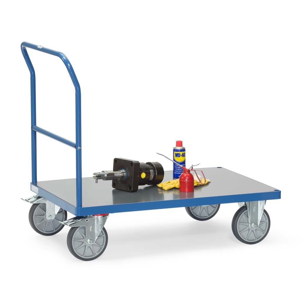 Immagine del prodotto n. 4: carrello a piattaforma fetra® con staffa richiudibile, superficie di carico resistente alle intemperie LxP 600 x 1.000 mm, blu brillante