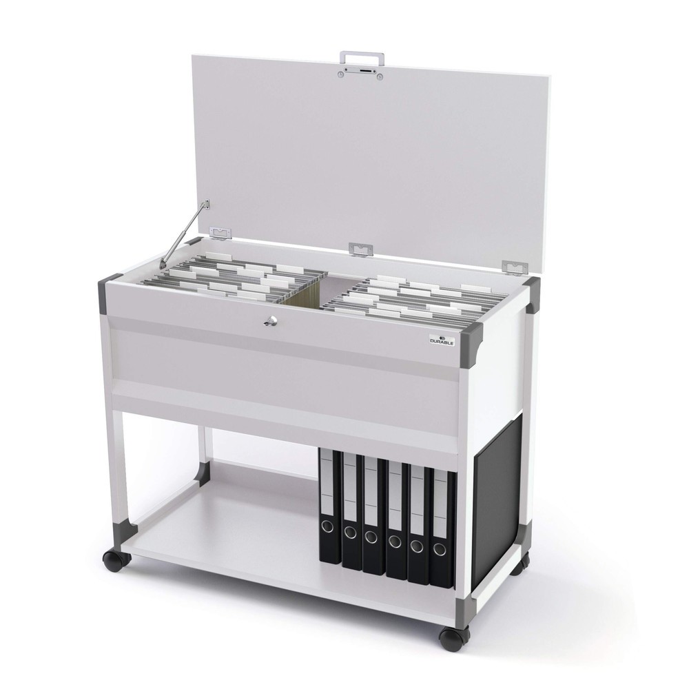 Immagine del prodotto: Carrello porta cartelle per 100 cartelle + piano di appoggio raccoglitori, grigio, richiudibile