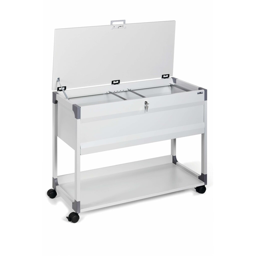 Carrello porta cartelle per 100 cartelle + piano di appoggio raccoglitori, grigio, richiudibile Immagine del prodotto n. 3: Carrello porta cartelle per 100 cartelle + piano di appoggio raccoglitori, grigio, richiudibile