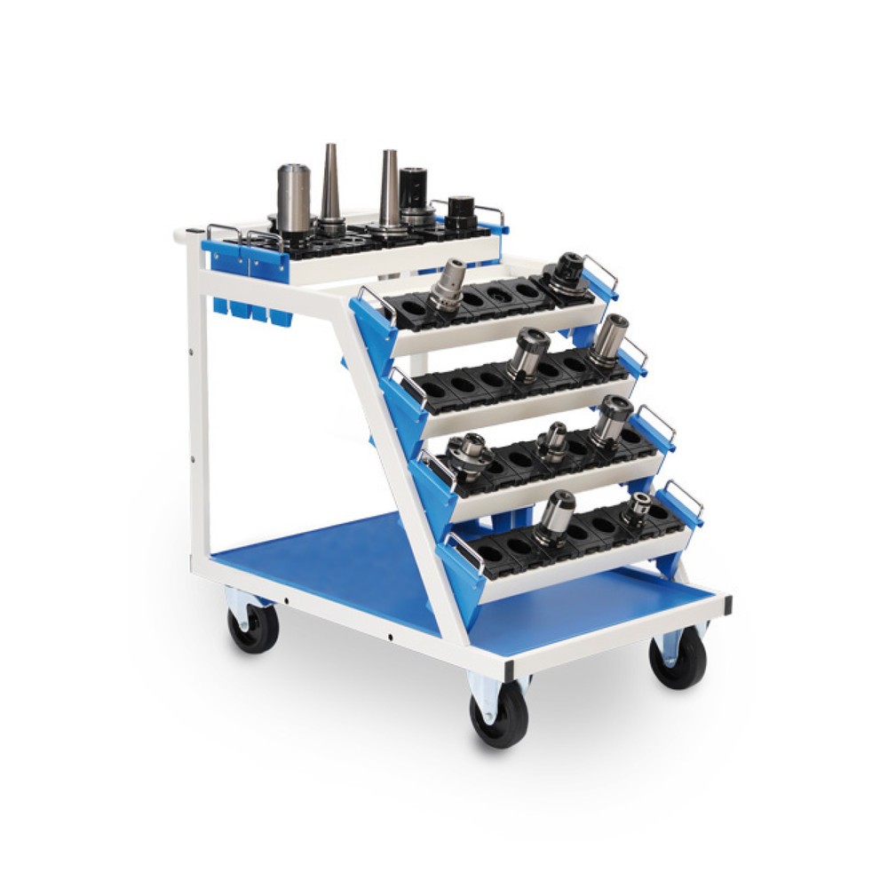 Immagine del prodotto: Carrello portautensili Bedrunka+Hirth per utensili CNC, con 6 supporti, grigio chiaro, azzurro, AxLxP 860 x 630 x 900 mm