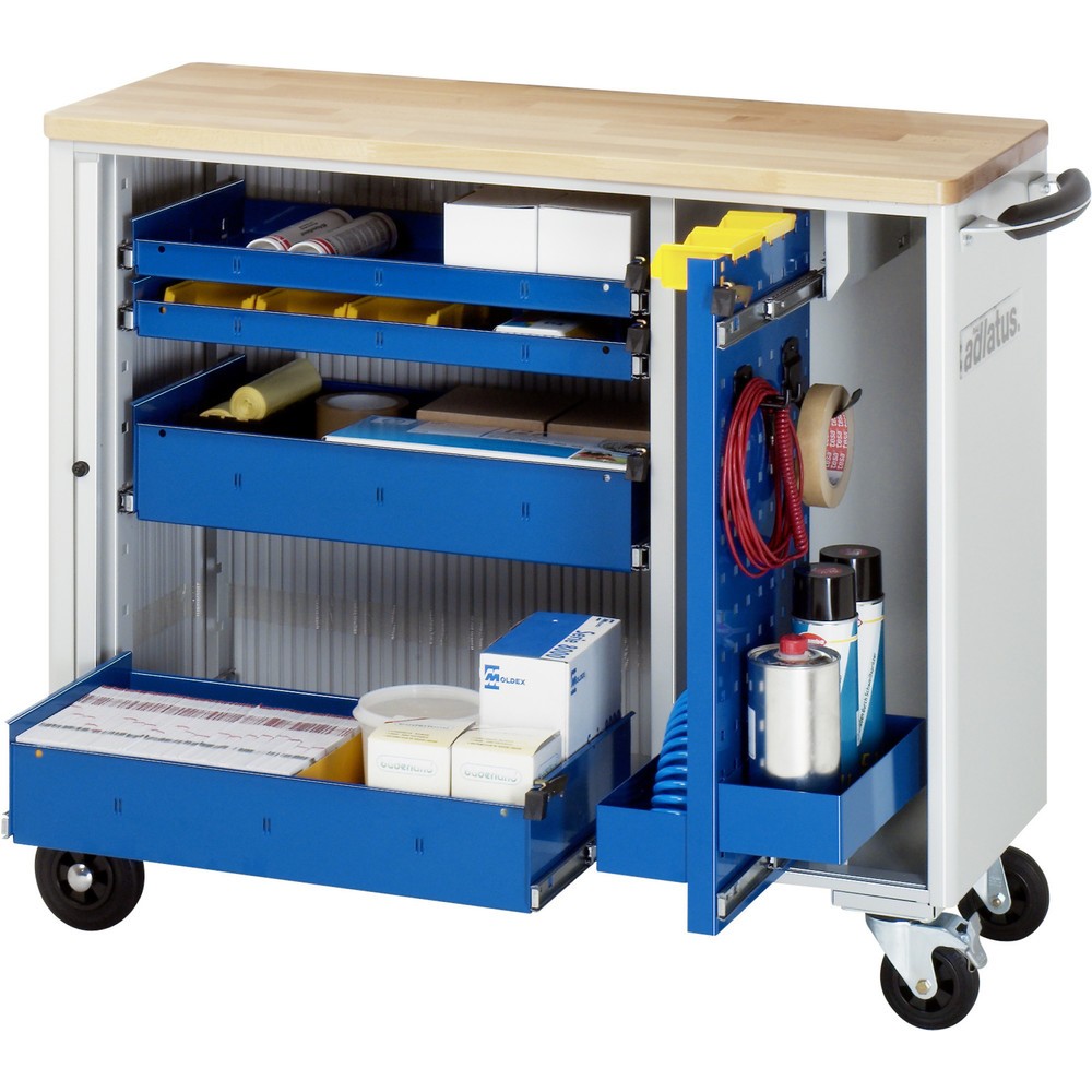 Immagine del prodotto: Carrello portautensili RAU serie adlatus, AxLxP 860 x 1.025 x 400 mm, 4 cassetti 2 x 40, 2 x 105 mm, piano di lavoro in faggio
