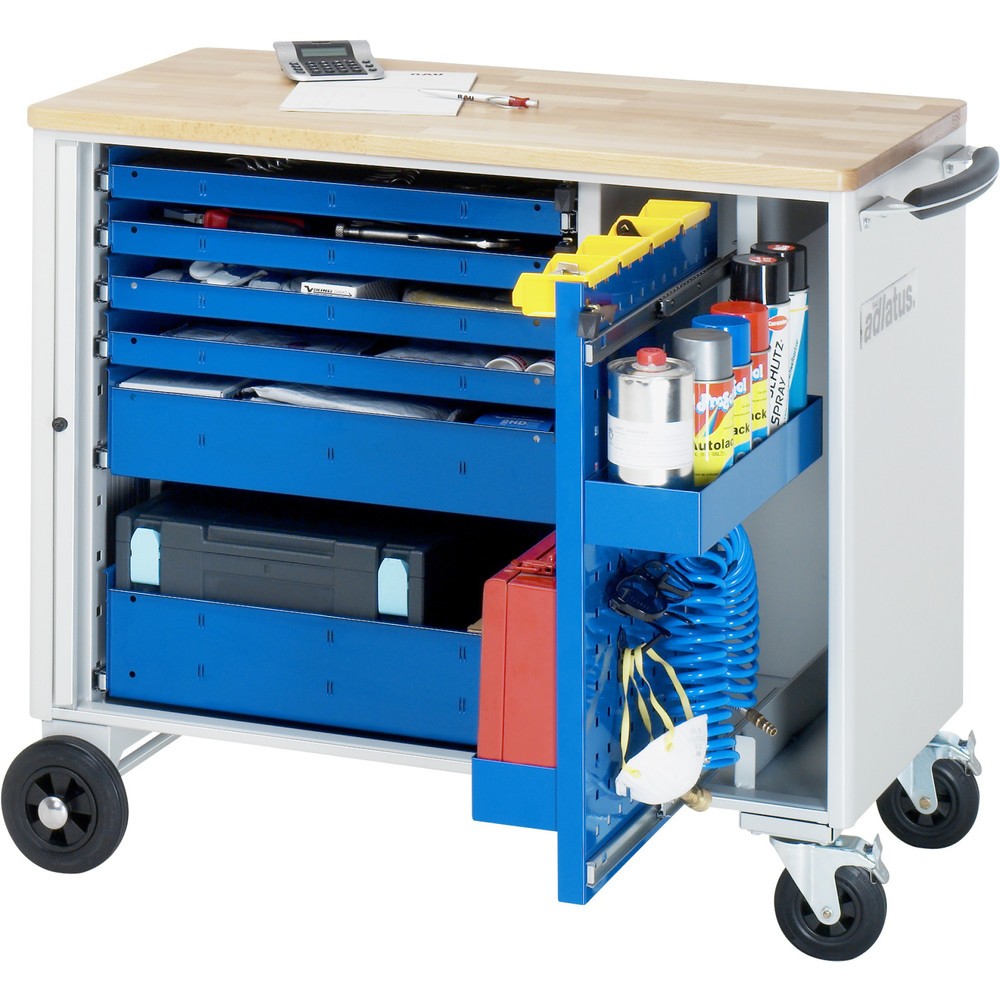 Immagine del prodotto: Carrello portautensili RAU serie adlatus, AxLxP 890 x 1.025 x 520 mm, 6 cassetti 4 x 40, 1 x 105, 1 x 130 mm, piano di lavoro in faggio