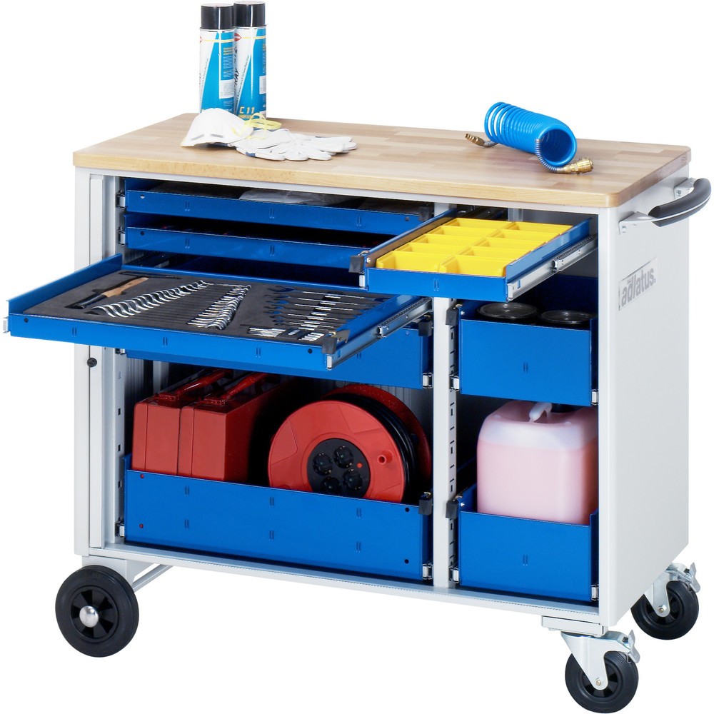 Immagine del prodotto: Carrello portautensili RAU serie adlatus, AxLxP 890 x 1.025 x 520 mm, 8 cassetti 3 x 40, 1 x 105, 1 x 130 mm, piano di lavoro in faggio