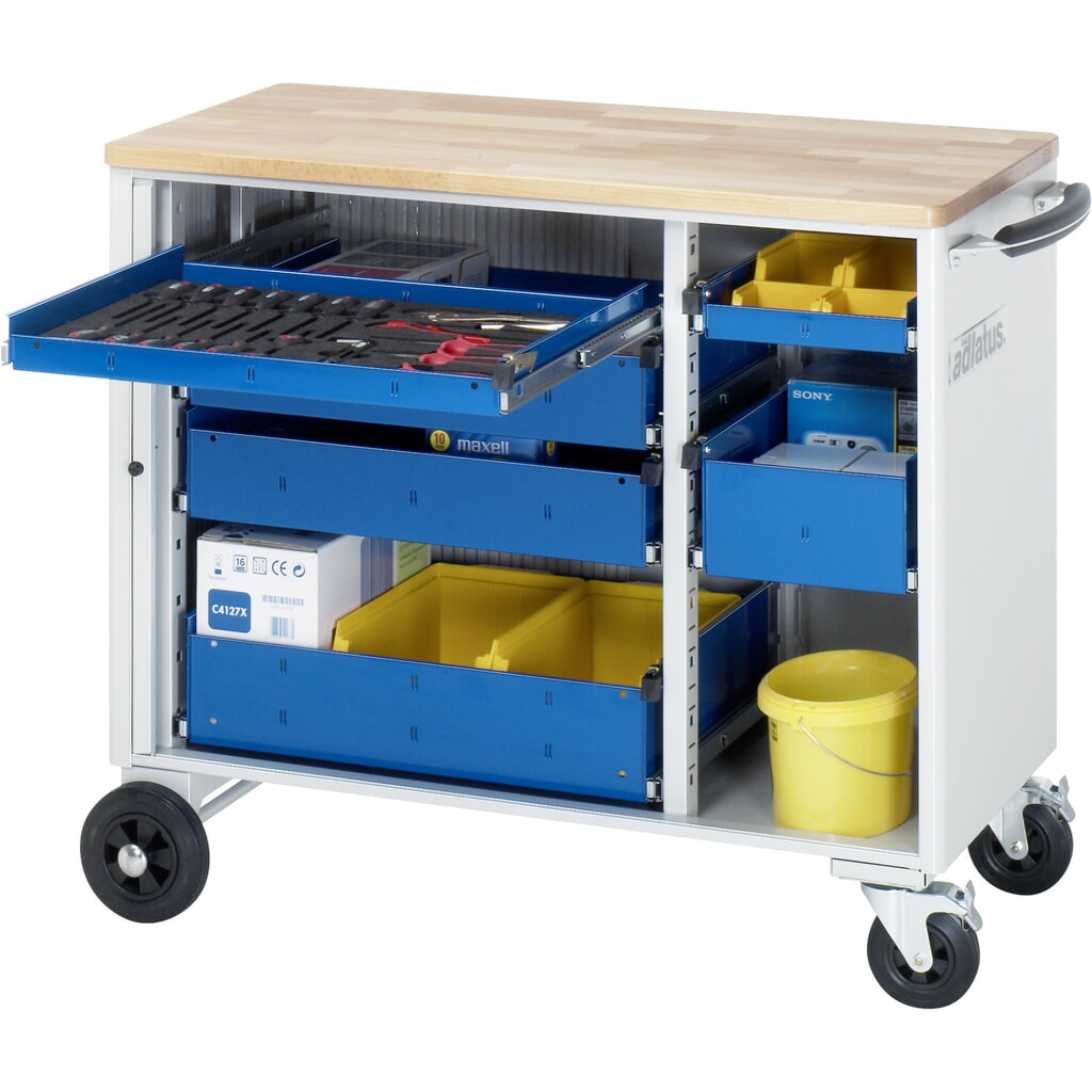 Immagine del prodotto: Carrello portautensili RAU serie adlatus, AxLxP 890 x 1.025 x 520 mm, 6 cassetti 2 x 40, 2 x 105, 2 x 130 mm, piano di lavoro in faggio