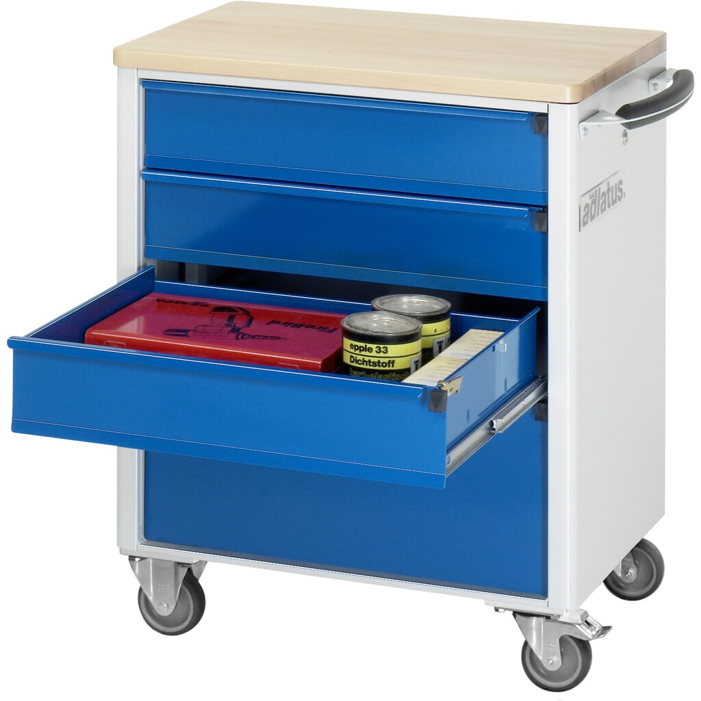 Immagine del prodotto: Carrello portautensili RAU serie adlatus 700, AxLxP 860 x 700 x 510 mm, 4 cassetti 3 x 130, 1 x 260 mm, piano di lavoro in faggio